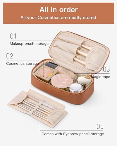 Vlando Cosmetic Travel Bag with Separate Brush Storage – Brown