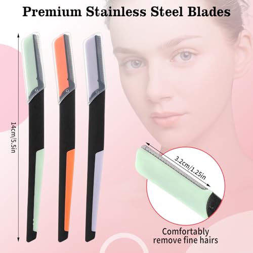 3-Pack Dual-Tone Eyebrow Razor for Women - Exfoliating Face Shaver & Facial Hair Remover | Safe & Precise Beauty Tool for Perfect Brows, Clean Girl Aesthetic, Travel Essentials