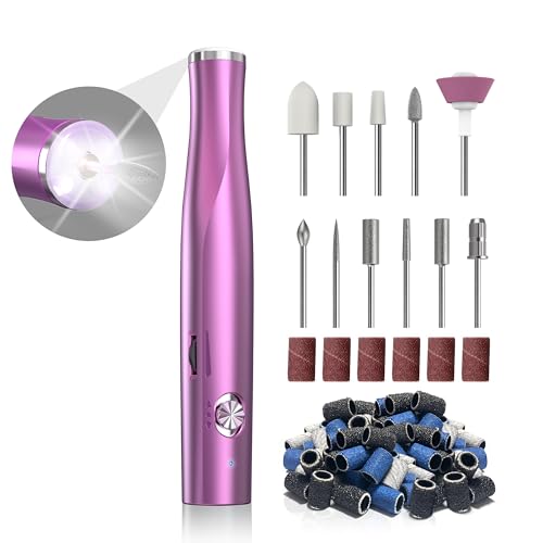 Electric Nail File - ZoCCee 22,000RPM Nail Drill- Cordless Drill with LED Light - Professional Nail Drill Kit - Rechargeable e File for Quick Manicure Pedicure (Cordless, Pink)