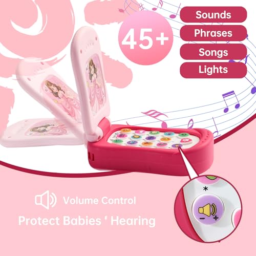FENYAN Pink Phone Toy for 18 Months - Pretend Play Flip Smartphone for Baby