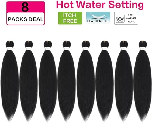 16 Inch Pre-Stretched Black Braiding Hair Extensions - 8 Packs