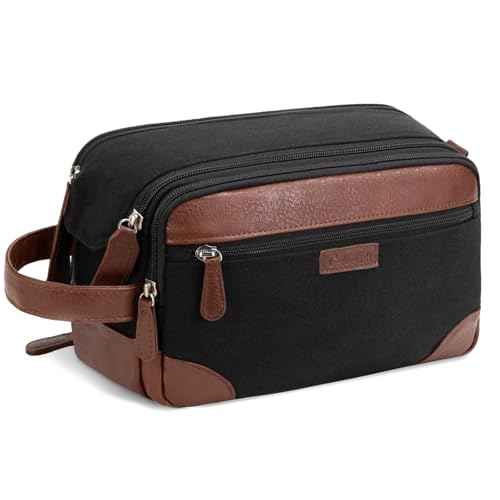 Travel Toiletry Bag for Men - Canvas Toiletries Bag with Multiple Pockets Large Hanging Travel Kit Bag for Toiletries Essentials Accessories - Black