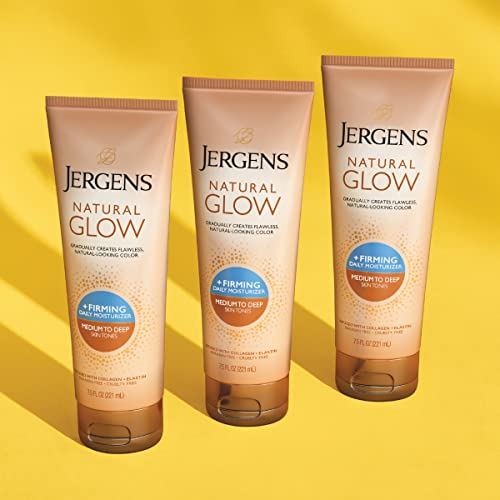 Jergens Natural Glow +FIRMING Self Tanner Body Lotion, Medium to Tan Skin Tone, Sunless Tanning Moisturizer, featuring Collagen and Elastin, Helps to Visibly Reduce Cellulite, 7.5 Fl Oz (Pack of 2)