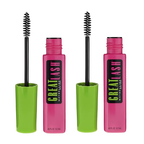 Maybelline Great Lash Washable Mascara Makeup, Volumizing Lash-Doubling Formula That Conditions As It Thickens, Very Black, 2 Count