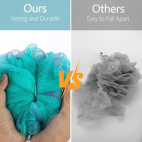 XXL Loofah Bath Sponge 4-Pack - Large Exfoliating Mesh Pouf