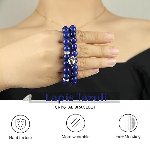 Healing Bracelets for Women - Lapis Lazuli Bracelet - Healing Prayers Crystal Bracelet, 8mm Natural Stone Anti Anxiety Stress Relief Yoga Beads Get Well Soon Gifts