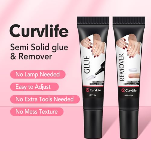 CurvLife Quick-Drying Nail Glue with Remover for Press-On Nails