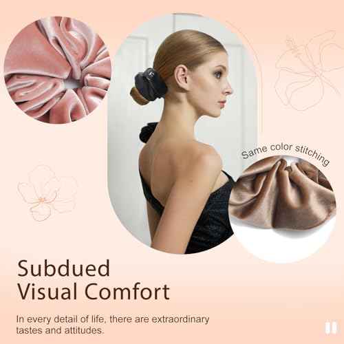 Large Premium Velvet Scrunchie for Women Silky Fabric Hair Ties Soft Ponytail Holder (Rose red Orange Green Grey) 4PCS