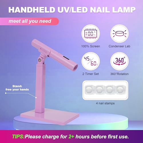 KeepTwenty Mini Handheld UV Nail Light with Stand - Purple, Portable Gel Curing Lamp