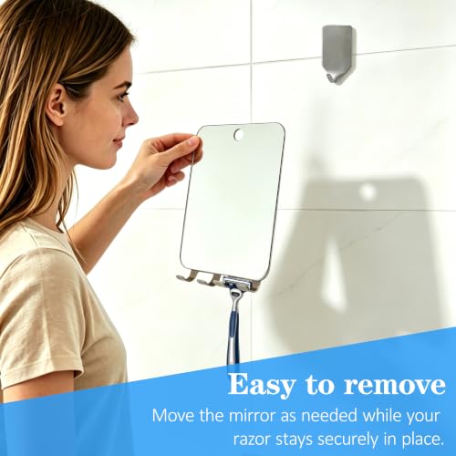 Fogless Shower Mirror with Razor Holders, No-Drill Wall Mount