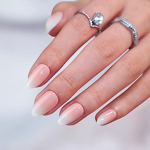 BTArtbox Short Almond Pink Press On Nails - Vanilla Cream 32Pcs Full Kit