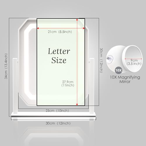 Lighted Makeup Mirror with 10x Magnifying Mirror, 3 Color Modes