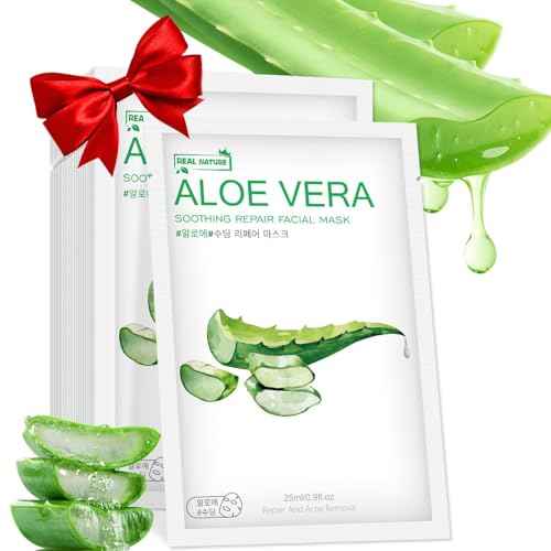 Aloe Vera Face Mask,Hydrating Face Masks Skincare For Dry, Oily,Sensitive Skin,Aloe Facial Skincare Sheet For Moisturizing, Soothing, Calming, Sun Care,Acne, Facial Masks for Women Skin Care 10-Pack