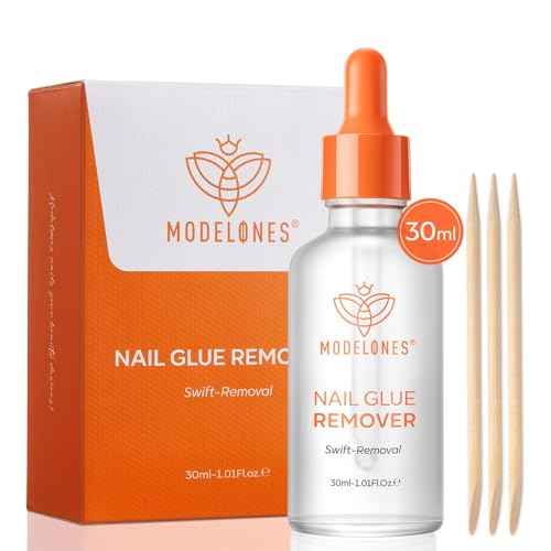 modelones 30ml Nail Glue Remover for Press On Nails, Upgrade Clear Stick On Nails Remover for Acrylic Tips, Nail Polish Remover with Wood Stick