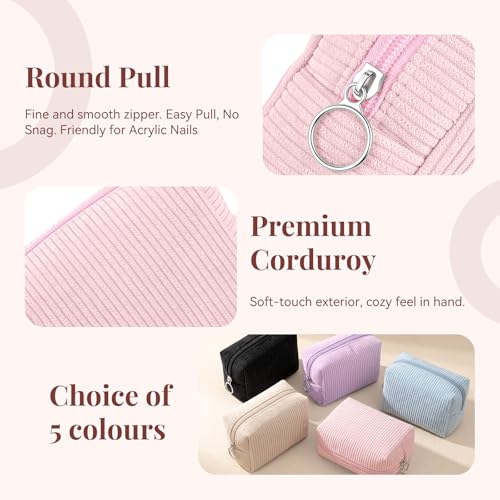 MAGEFY Small Corduroy Makeup Bag - Portable Cosmetic Pouch