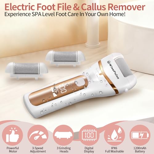 WisePulse Yellow Rechargeable Electric Foot Callus Remover 3-Speed 9-in-1 Pedicure Kit