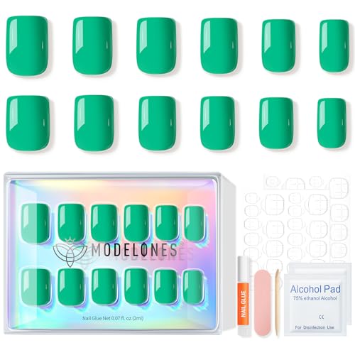 Modelones Green Press On Nails Short Square 32Pc Kit