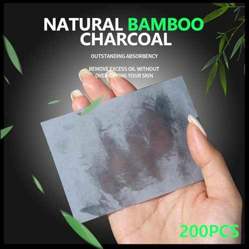 Blotting Paper for Oily Skin, Natural Bamboo Charcoal Blotting Paper, Oil Blotting Sheets for Face, 100 * 70MM Large Oil Absorbing Sheets Makeup Face Tissues, 200 Counts