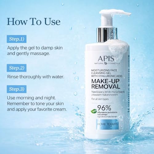 Apis Facial Cleanser Gel with Hyaluronic Acid, Gentle Makeup Remover, Hydrating & Suitable for Sensitive Skin