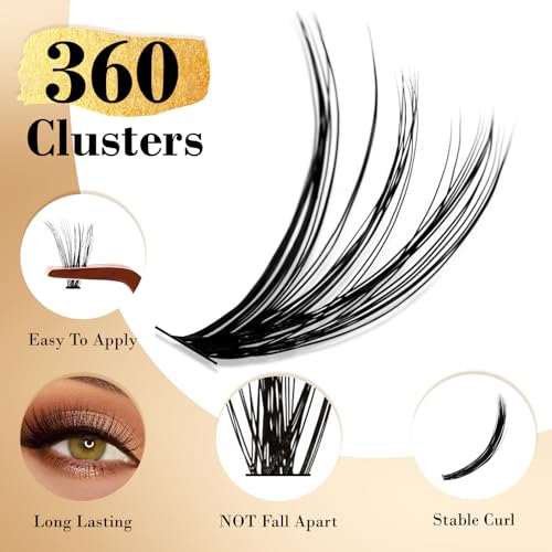 360 Pcs Lash Clusters C Curl 0.07D 9-16mm Mix Eyelash Extensions