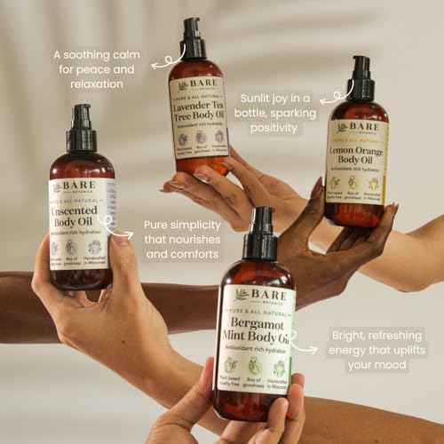 BARE BOTANICS 8 oz Moisturizing Unscented Body Oil - 100% Pure & Natural for Skin & Nails - Perfect for Moisturization - Vegan, Cruelty Free & Naturally Scented Hair Oil