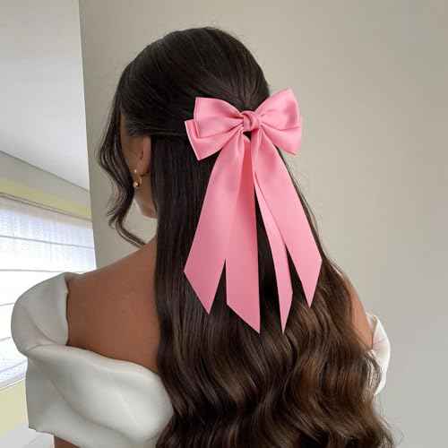 6Pcs Bow Hair Ties Non-Damage Ponytail Holders Hair Bows Ribbon for Women Fashion Bows Accessories for Girls Elastic Hair Bands(White/Pink/Red/Black)