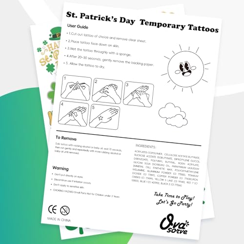 St Patrick's Day Temporary Tattoos - 54 Glitter Shamrock Designs