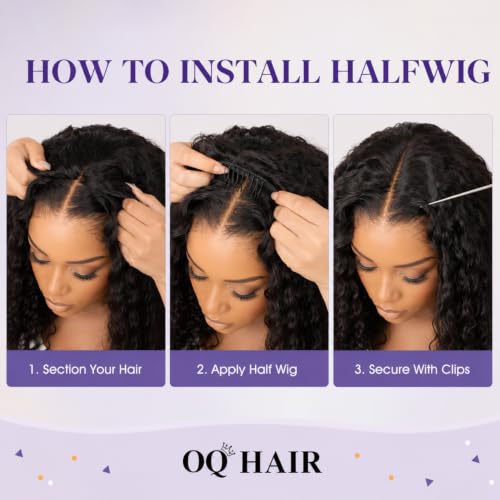 OQ Loose Curly Half Wig Human Hair 24 Inch - Natural Look, Glueless Style