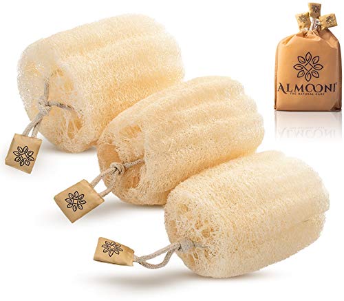 ALMOONI Natural Egyptian Loofah Sponge, 3-Pack Large Body Scrubber