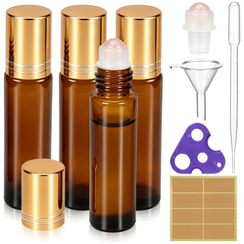 Rose Quartz Roller Ball Bottles 10ml 4-Pack Essential Oil