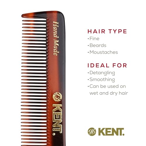 Kent NU22 Handmade Pocket Comb for Men, All Fine Tooth Hair Comb Straightener for Everyday Grooming Styling Hair, Beard and Mustache, Use Dry or with Balms, Saw Cut and Hand Polished, Made in England