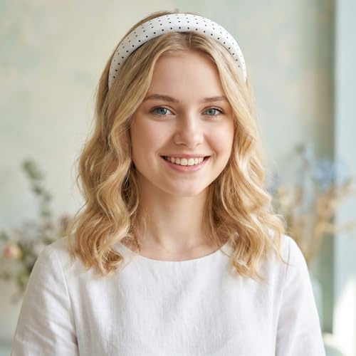 Polka Dot Satin Headband for Women - Non-Slip Padded Hair Accessory