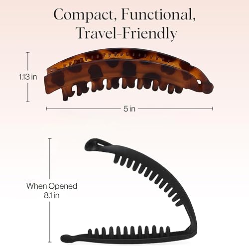 Kitsch Banana Hair Clips 2-Pack - Black & Tortoise Shell Strong Hold Clips