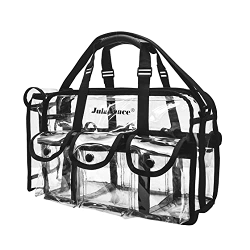 Professional Clear PVC Makeup Kits Organizer Make up Set Bag MUA Carry All Artist Transparent Vinyl Travel Cosmetic Bag with 6 External Pockets & Tissue Holder