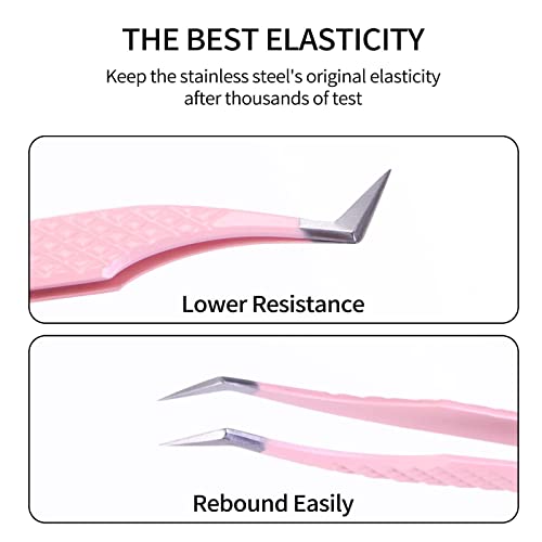 VEYES INC 1 pack L-Shaped Eyelash Extension Tweezers Lash Tweezers for Eyelash Extensions Pink