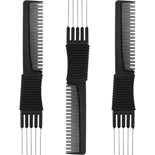 Leinuosen 3-Pack Carbon Teasing Combs with Metal Prongs