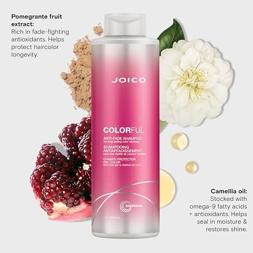 Joico Colorful Anti-Fade Shampoo | For Color-Treated Hair | Preserve Hair Color & Vibrancy Long-Term | Boost Shine & Reduce Breakage | Sulfate Free | With Camellia Oil & Pomegranate Extract