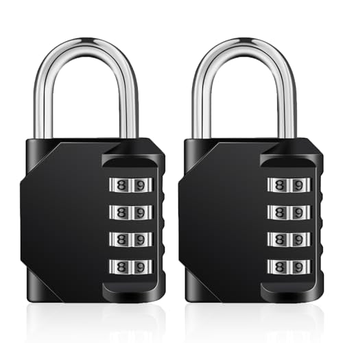 ZHEGE Combination Lock Outdoor 2 Pack, 4 Digit Resettable Weatherproof Combination Padlock for Gym, School, Gates, Doors, Hasps Storage (Black, 2Pack)