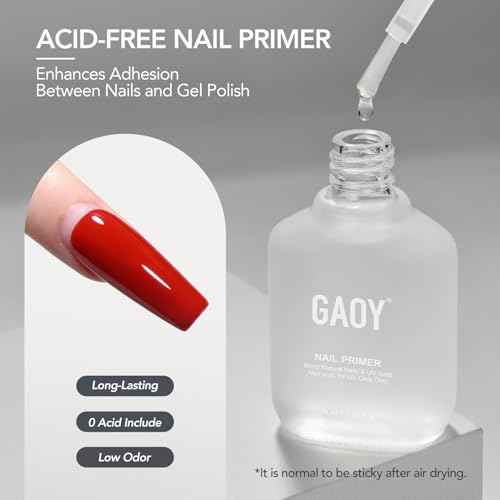 GAOY 2 Pcs Nail Primer, 16ml Acid-Free Natural Nail Prep Bond Primer, Air Dry for Acrylic and Gel Polish
