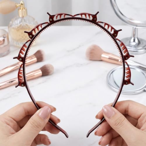 Lekgavd 2-Pack Double Layer Hairpin Braided Headbands with Clips for Women