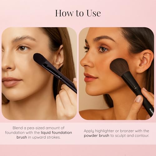 Aloette Professional 5-Piece Makeup Brush Set - Collection Includes Powder Brush, Blush Brush, Liquid Foundation Brush & 2 Eyeliner Brushes - Cruelty Free Synthetic Makeup Brushes for Face