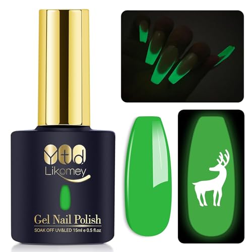 YTD Likomey Glow in the Dark Gel Nail Polish,15ml Neon Green Luminous Glow Effect UV Nails Gel,Fluorescent Bright Manicure Salon Home DIY UV Manicure Nail Art Varnish,YG04