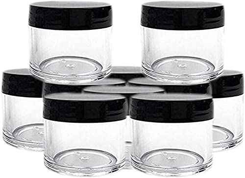 30g 30ml/1oz Refillable Black and White Plastic Screw Cap Lid with Clear Base Empty Cosmetic Jars for Nail Powder Bottles Eye Shadow Container Lot Powder Storage Container (Pack of 10) (Black Lid)