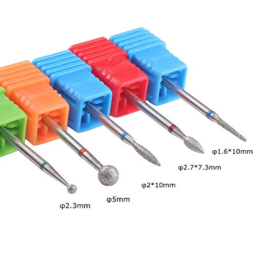 MZCMSL Diamond Cuticle Nail Drill Bits,5pcs Russian Manicure Drill Bits(Ball/Flame/Needle),3/32 Shank Cuticle Remover Bit Kit