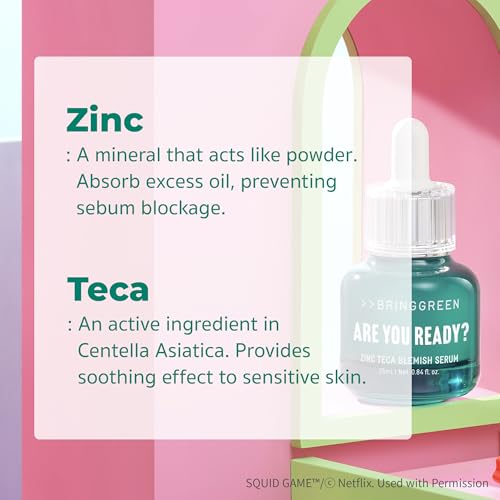 BRING GREEN X NETFLIX SQUID GAME Edition Zinc Teca Serum 25mL | Calming Serum for Skin Soothing & Oil Control | Includes Free Gonggi Tossing Game as Seen in Squid Game