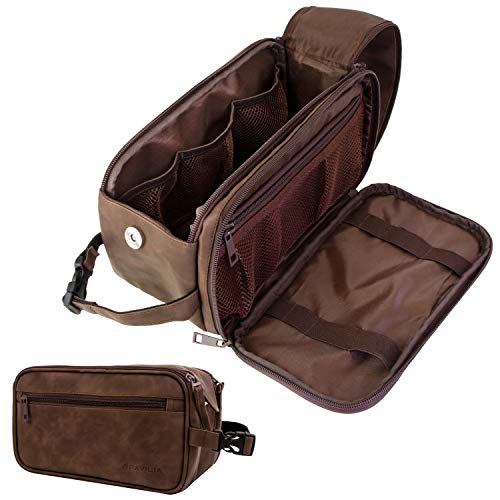 PAVILIA Men's Toiletry Bag, Water Resistant Dopp Kit Dark Brown