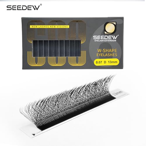 6D Lash Extensions, 0.07mm D Curl MIX8-15mm 12 Rows/Tray, W Shape Flat Stem, PBT Mega Volume Eyelash Grafting for Beginner Artist, Lash Tech, Beauty Salon(6D-Matte Black-0.07-D-MIX8-15mm)