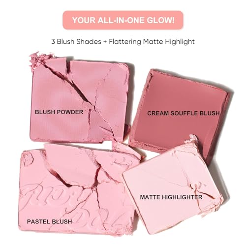 JUDYDOLL 2 In 1 Blush Highlighter Palette, Blush Cream & Glowy Blush, Buildable Color for Cheeks, Cute Makeup, Lightweight, Smooth Powder, Multi-Use, Matte Finish or Radiant Look