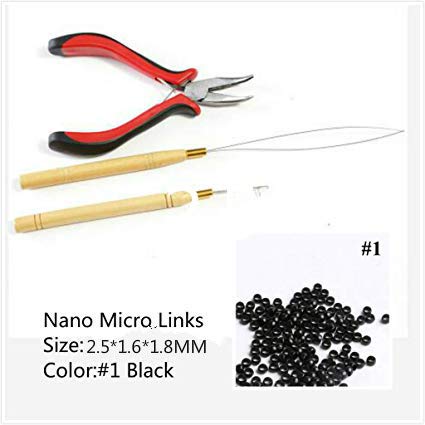 Hair Extensions Tool kit 1Pc Pliers 2Pcs Pulling Hook Loop Needle 200Pcs Micro Nano Rings for Link Hair and Feather Hair Extensions (#5 Brown)