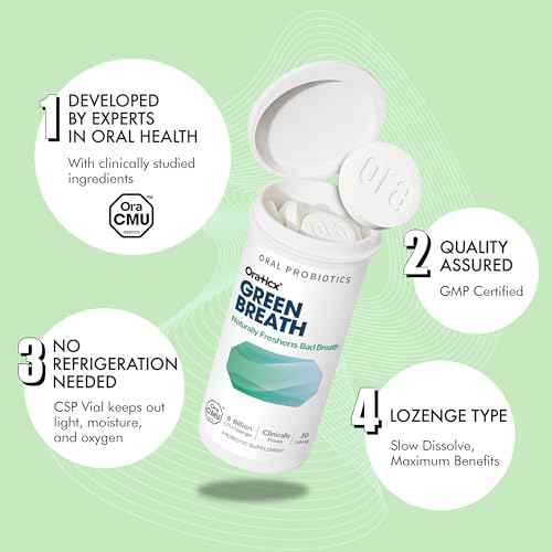 OraTicx Oral Probiotics Green Breath, Freshen Bad Breath, Dental Probiotic Supplement for Oral Health, 8 Billion CFU, Mint Flavor 30 Lozenges 2-Pack